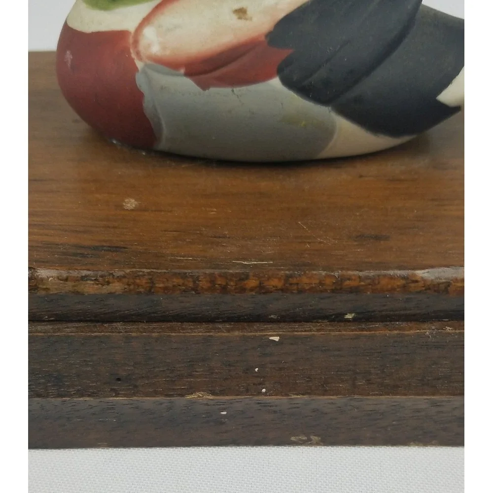 Vtg wood playing card holder box ceramic mallard duck decor farmhouse cottage